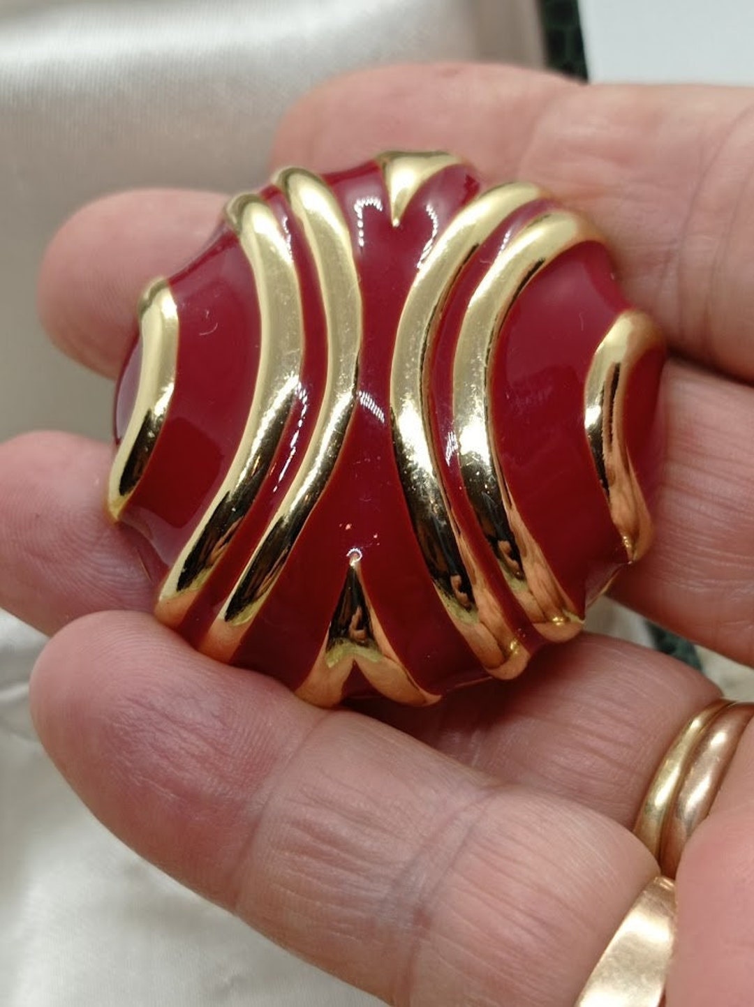 ORENA Paris Large Gold/ Bright Red Enamel Vintage 80s Doves~enamel ...