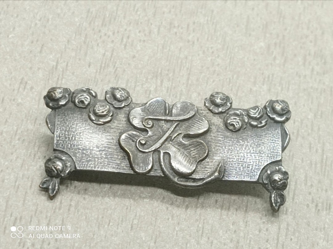 Broche Antique XIXe Siècle Trèfle Argent Métal Vieilli - Bijou Ancien, Occasion, Pièce Unique