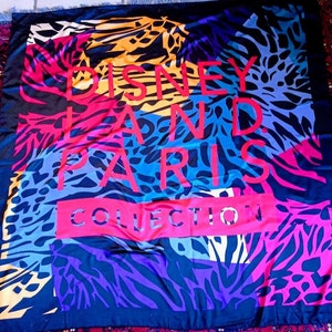 XXL Disney Land Paris vintage scarf collection 80s multi-color silk scarf red, black, orange, green, purple silk scarf collection