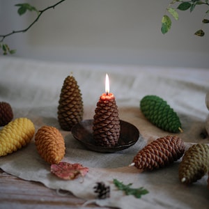 Pine cone candles handmade from 100% beeswax in various colors