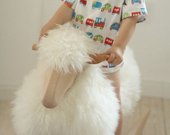 Rocking sheep real fur cuddly by Hanns-Peter Krafft / Meier, sheep, rocking horse, rocking lamb, fur sheep, wooden toy, Waldorf