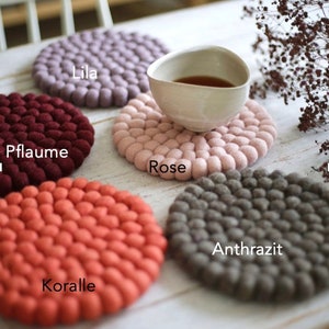 Coasters made of felt balls, round diameter 20 cm, various colors, handmade, pot coasters, felt coasters decorative wool felt, felt image 8