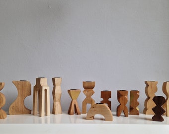 Handmade candlestick objects made from local wood by the North German label Urform Design