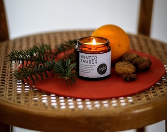 Zauberhafte Winterstimmung  Fruchtig, würzig Duftcharakter, Soja-Wachs-Kerze ätherisches Öl Vegan Kräuterkerze Sojakerze Aroma Aromawachs