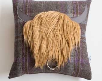 Hamish Highland Cow Cushion with Luxury Faux Fur, Christmas gift, Outlander