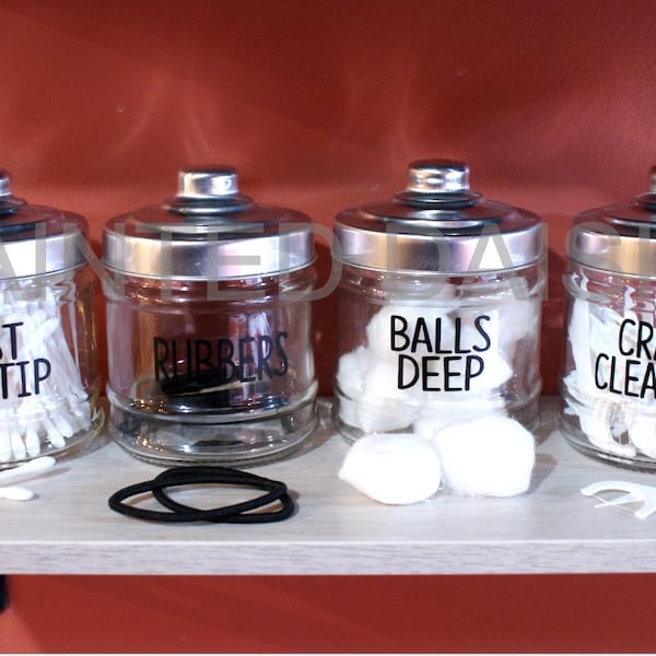 Ballen Diepe katoenen balhouder, Just The Tip Qtip Holder, Crack Cleaners tanden flosser, Rubbers haarstropdas houder, grappige badkamer potten,