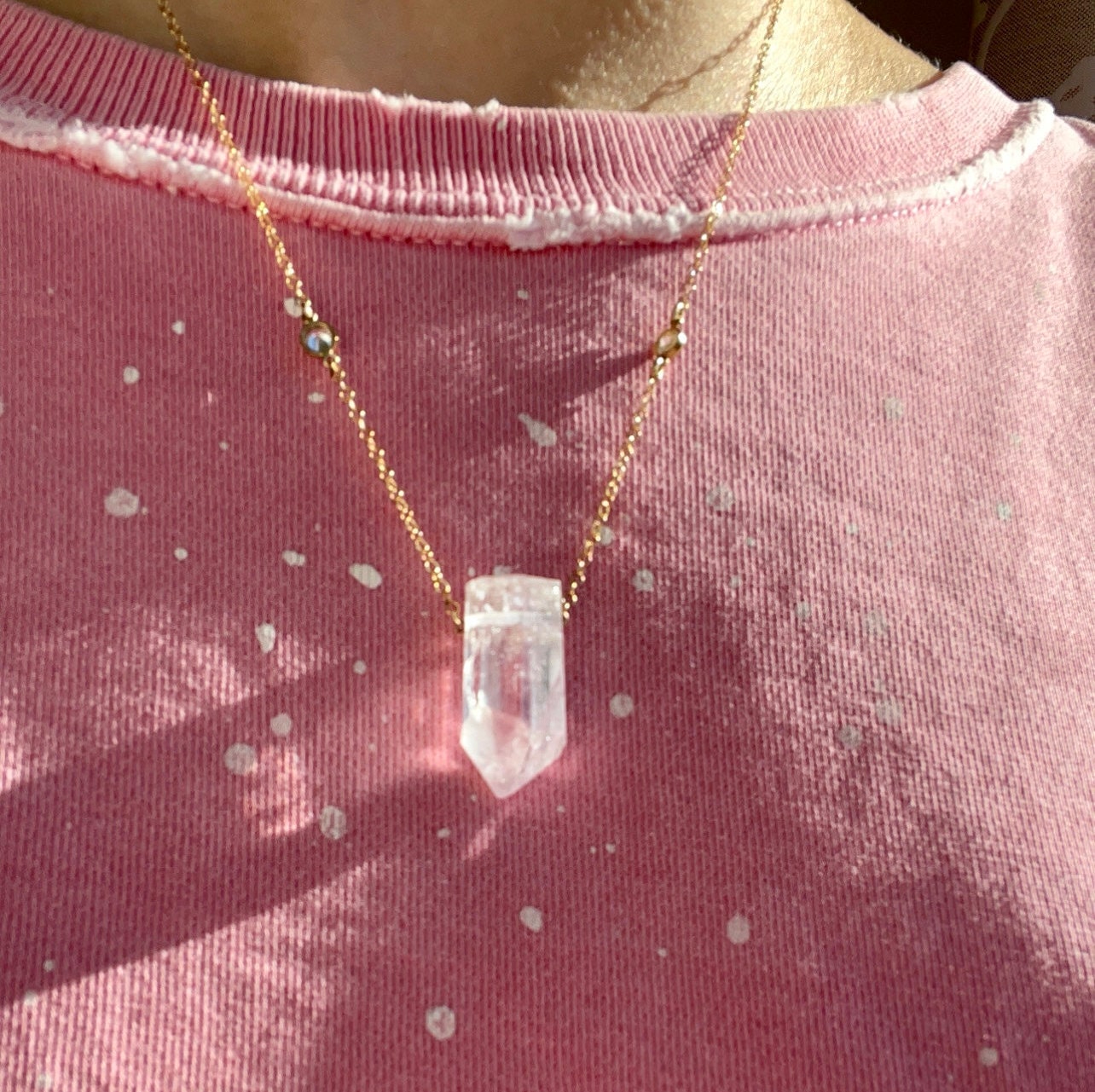 Kunzite Crystal Necklace Kunzite Pendant Necklace Raw Etsy