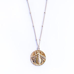 bee coin necklace | gold bee pendant necklace | bee necklace | queen bee necklace | gold coin layering necklace