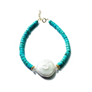 turquoise pearl bracelet | raw turquoise stacking bracelet | december birthstone jewelry | december birthstone bracelet | raw stone bracelet