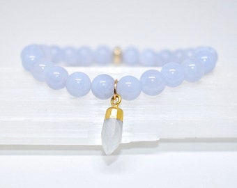 Cosmic BLUE LACE AGATE Bracelet, Blue Lace Agate Jewelry, Moonstone Bracelets, June Birthstone, June Moonstone, Unique Gift for Her
