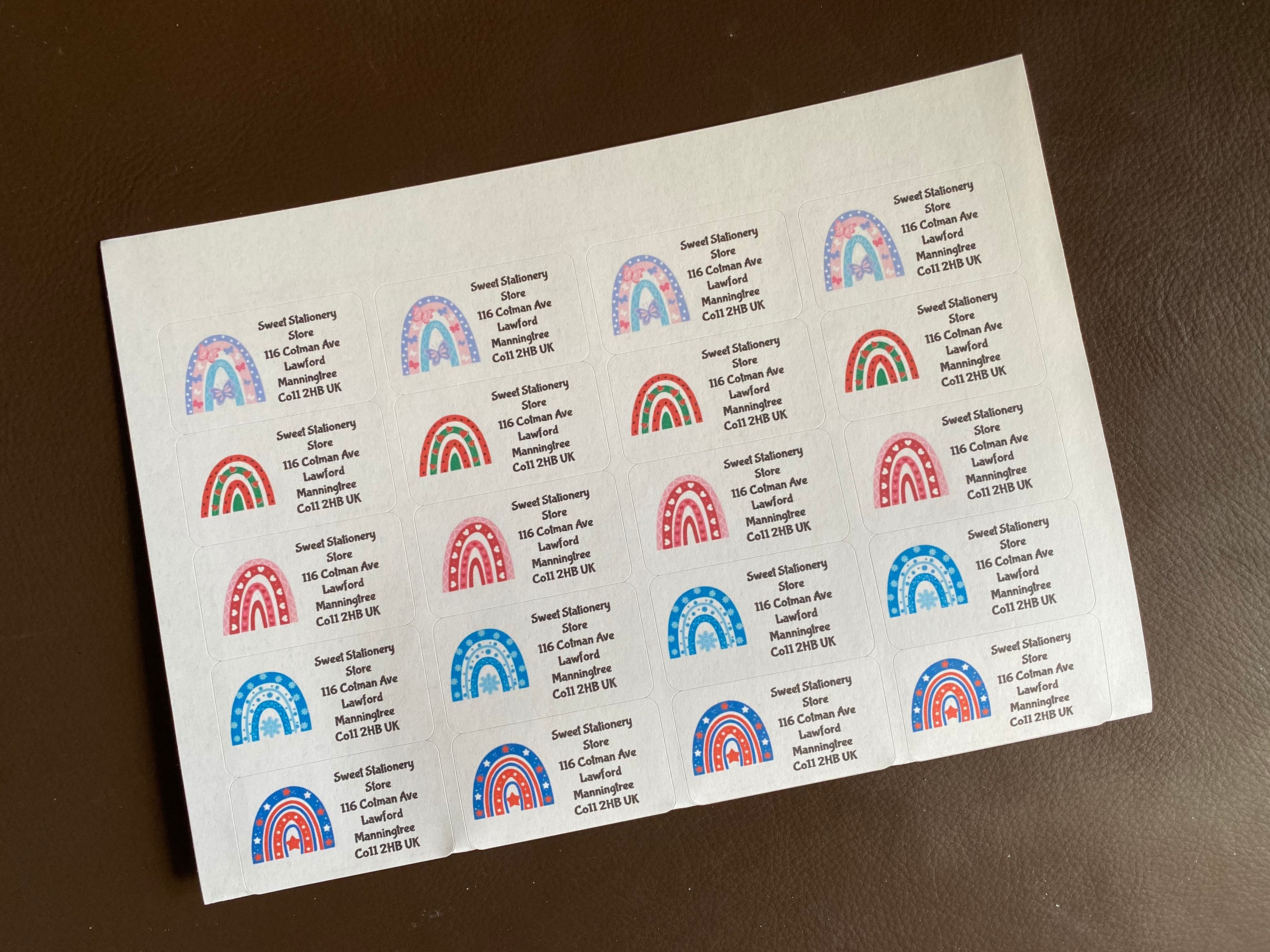 Personalised Rainbow Address Labels Folded in Half for Etsy Hong Kong
