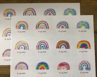 Mixed sheet of 24 beautiful doodle rainbow happy mail stickers