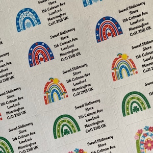 Personalised rainbow address labels - folded in half for delivery