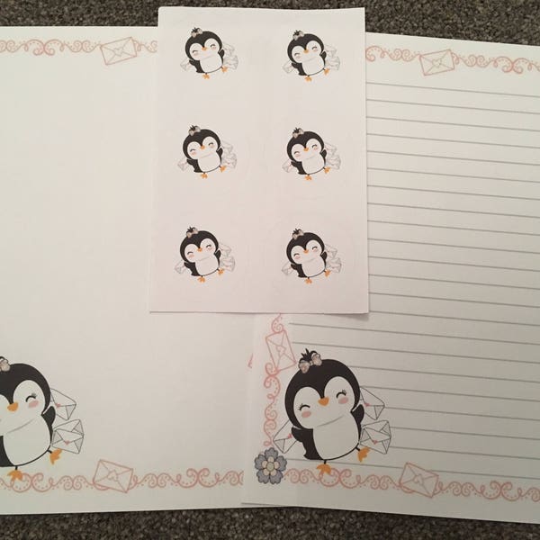 Penpalling Penguin set of 25 sheets of letter writing paper & 6 envelope seals