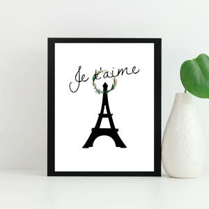 Paris Christmas Digital Print. je t&#39;aime art print. paris printable. paris wall art. christmas wreath. Christmas Decor. Christmas in Paris.