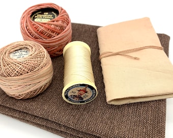 Slow stitch kit, thread sampler, needle book & fabric set