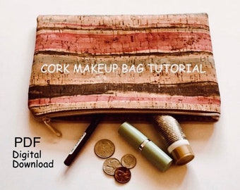 Patrón de costura para bolso de maquillaje de tela de corcho fácil Tutorial digital en PDF con fotos