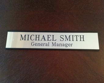 Custom engraved name plate with black metal wall bracket 2" x 10", Name Plate for door/wall, Personalized Door Plate, Office Name Plate