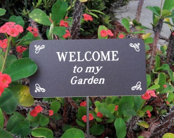 Custom Garden Sign 3" x 6" w/Stake, Engraved Outdoor Sign, WELCOME to my Garden, Garden Sign with Stake, Custom Garden Signs, Gardener Gift