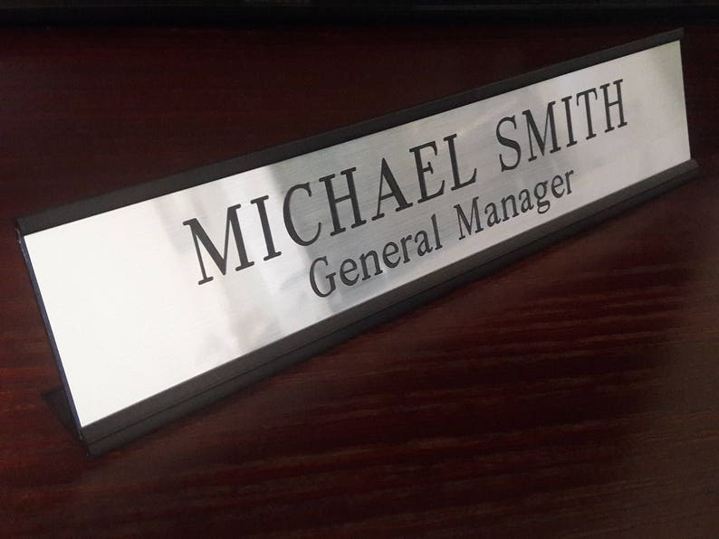 Engraved Name Plate With Black Desk Holder 2 X 10 Etsy