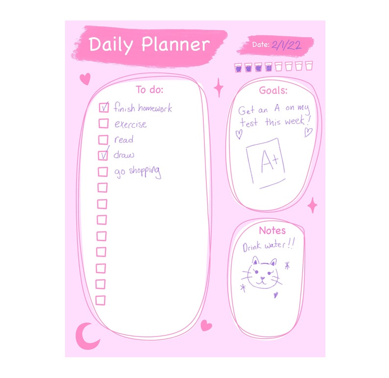 Kawaii Daily Planner Printable Daily Planner Printable 2022 - Etsy