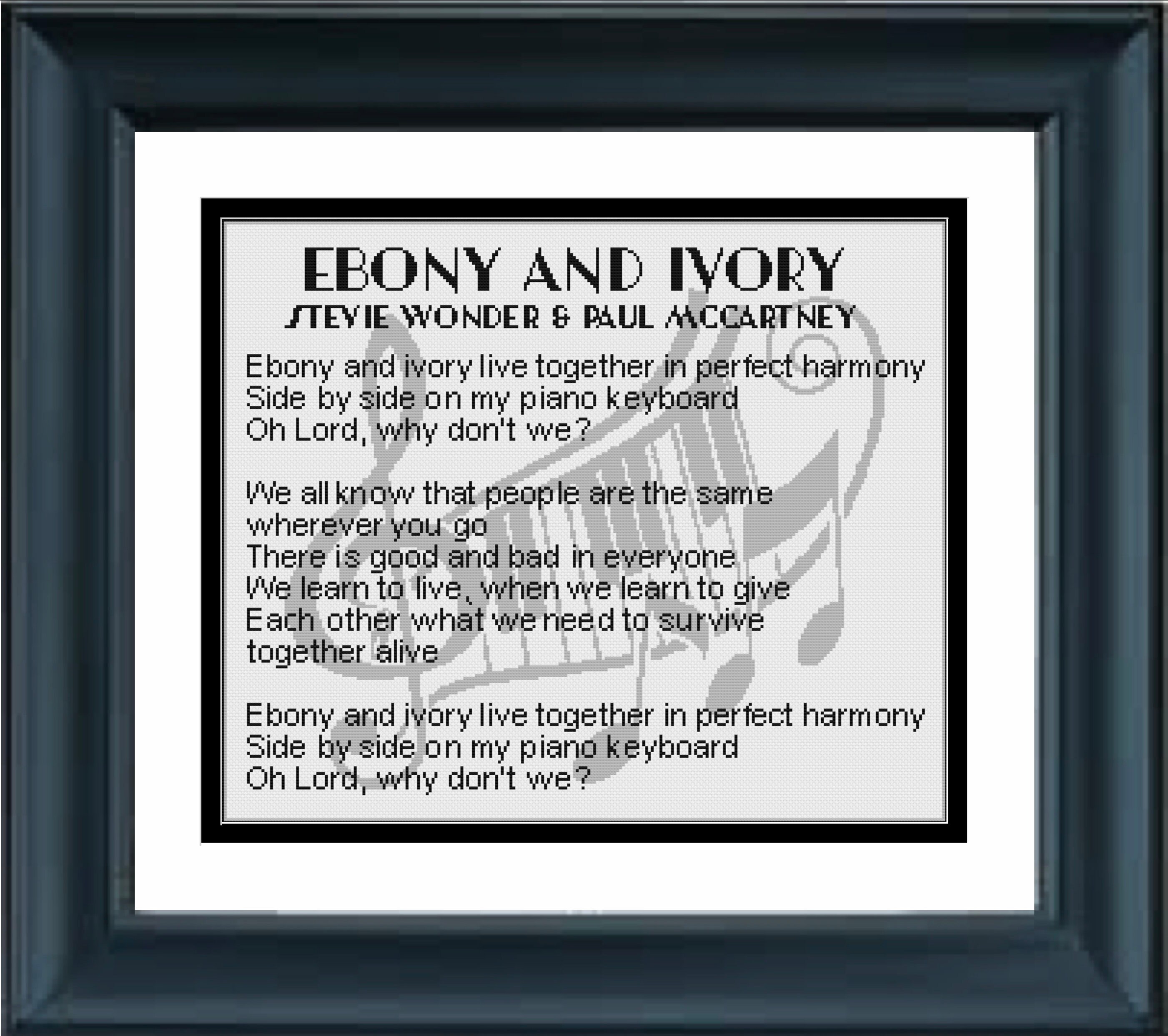 Downloadable PDF Cross Stitch Pattern Ebony and Ivory Stevie Wonder and Pau...