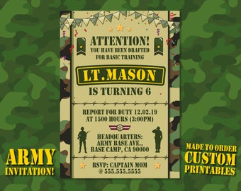 Army Invitation, Army Birthday Invitation, Camo Invitation, Soldier Birthday Invitation, Military Invitation