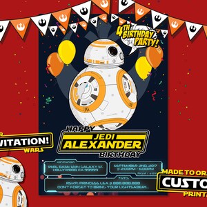 Star Wars Invitation, Star Wars Invite, Star Wars Birthday, Star Wars Party, BB8 Invitation, BB8 Birthday, BB8 Party, BB8 Invite, BB8 Party