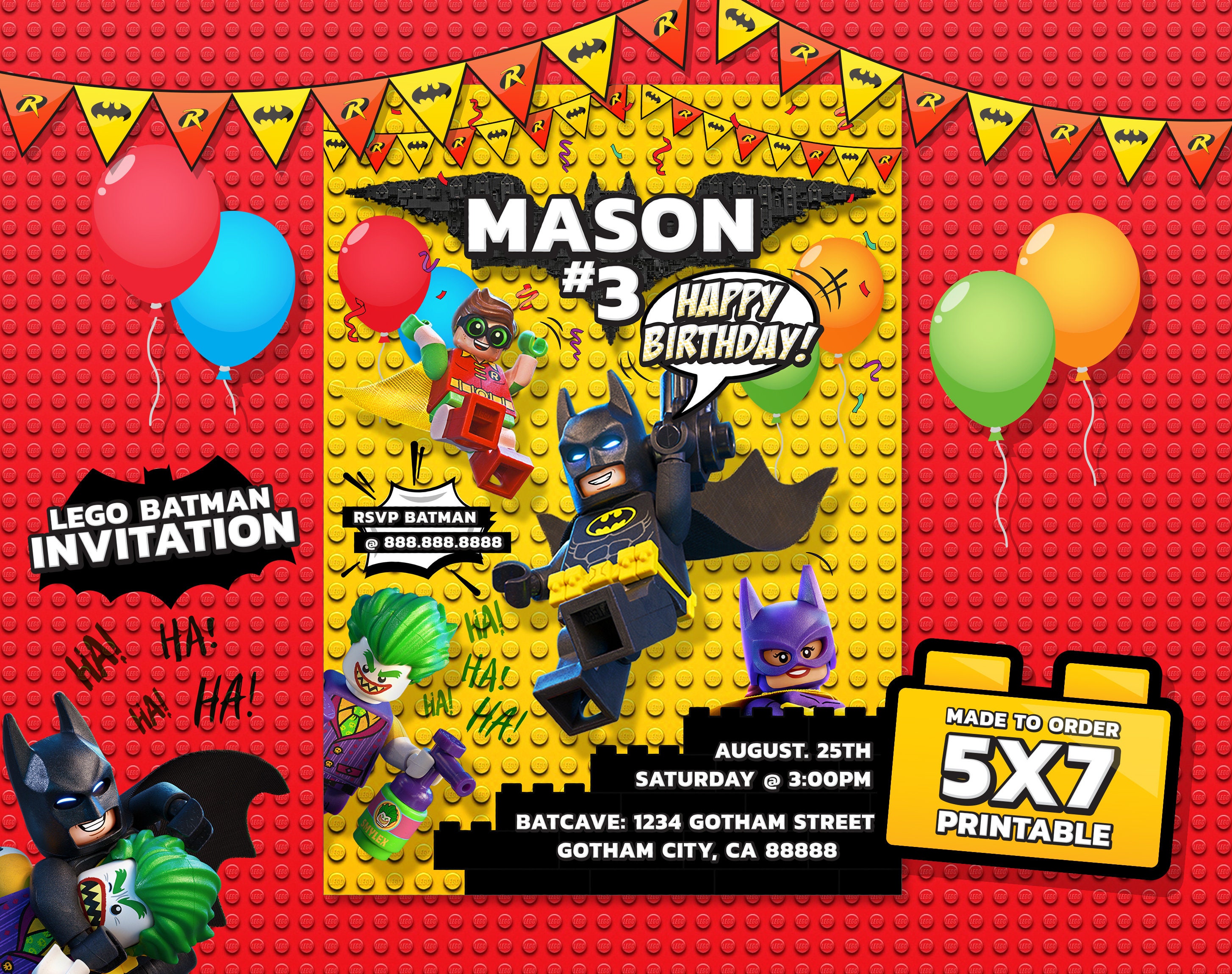 Lego Batman Invitation, Lego Batman Birthday, Lego Batman Party, Lego…