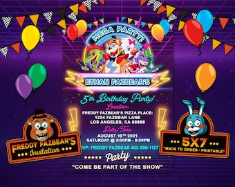 Five Nights at Freddy's Invitation, Five Nights at Freddy's Birthday, FNAT Invitation, FNAT Birthday, Security Breach