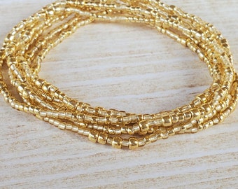 Dainty Gold Bracelet for Women Small Seed Bead Boho Stretch Stack Friendship Gift Idea Dainty Tiny Bead Elastic Everyday 3 or 6 Piece Set
