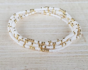 Bracelet Stack White and Gold Bracelet Set for Women Minimalist Beaded Bracelet Dainty Stretch Bracelet Seed Bead Bracelet Gift for Friend