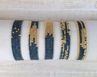 Blue and Gold Stretch Bracelet Set, Minimalist Seed Beaded Bracelets for Women, Boho Bracelets, Dainty Bracelet, Simple Jewelry, Elastic
