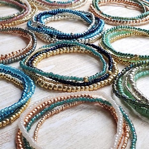 Seed Bead Stretch Bracelet Set for Woman, Minimalist Stackable Bracelets, Small Bead, Dainty Boho Bracelet, Tiny Bead, Thin Elastic Bracelet