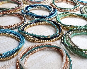 Seed Bead Stretch Bracelet Set for Woman, Minimalist Stackable Bracelets, Small Bead, Dainty Boho Bracelet, Tiny Bead, Thin Elastic Bracelet