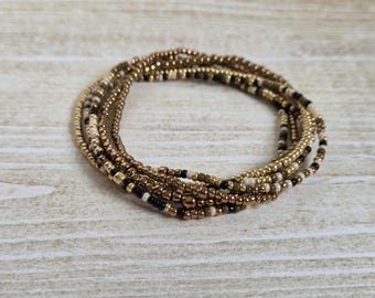 Leopard Print Inspired Beaded Bracelet Stack - Neutral Confetti Stretchy Seed Bead Bracelet Set for Women