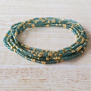 Dainty Green and Gold Friendship Bracelet Stack Colorful Stretchy Elastic Summer Tiny Seed Bracelet Set for Layering Everyday Gift for Teens