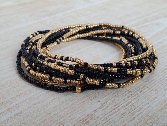 Seed Bead Bracelets for Women Black & Gold Stackable Stretch  display picture 1