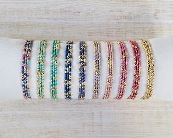 Colorful Seed Bead Bracelet Gold Stretch Set for Women Small Beaded Boho Stack Gift Idea for Women Dainty 2mm 3mm Tiny Bead Elastic Everyday