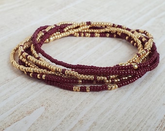 Handmade Minimalist Birthday Gift for Mom Brown and Gold Seed Bead Bracelet Stack for Her Delicate Beaded Jewelry for Fall Boho Layering Set