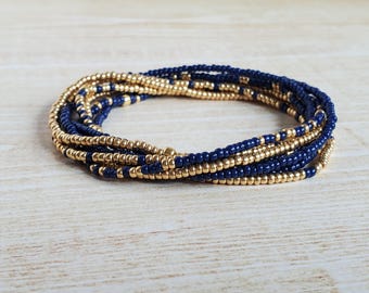 Gold and Navy Bracelet Stack Simply Dainty Everyday Bracelet Set Gift for Her Birthday Tiny Beaded Bracelet Boho Minimalist Jewelry Handmade