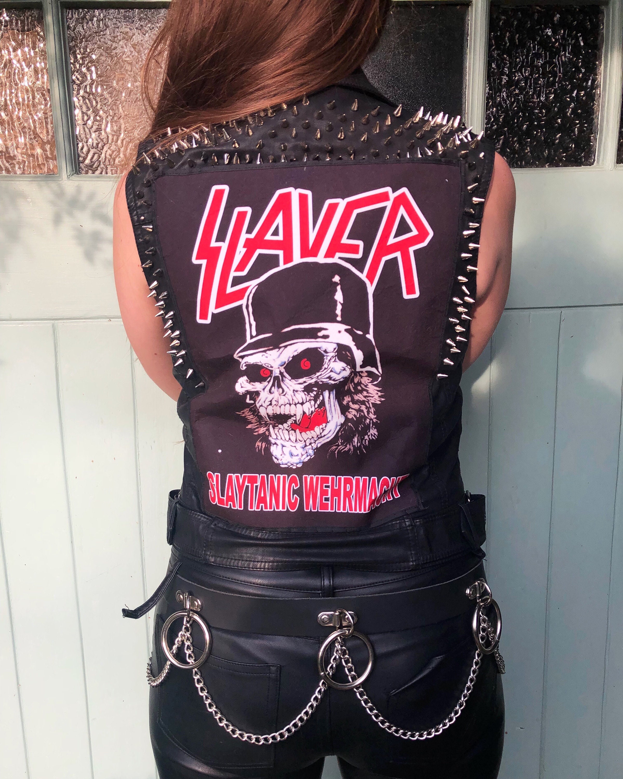 Image of Slayer Black Leather Studded Vest Waistcoat Jacket Day Raven Clothing
