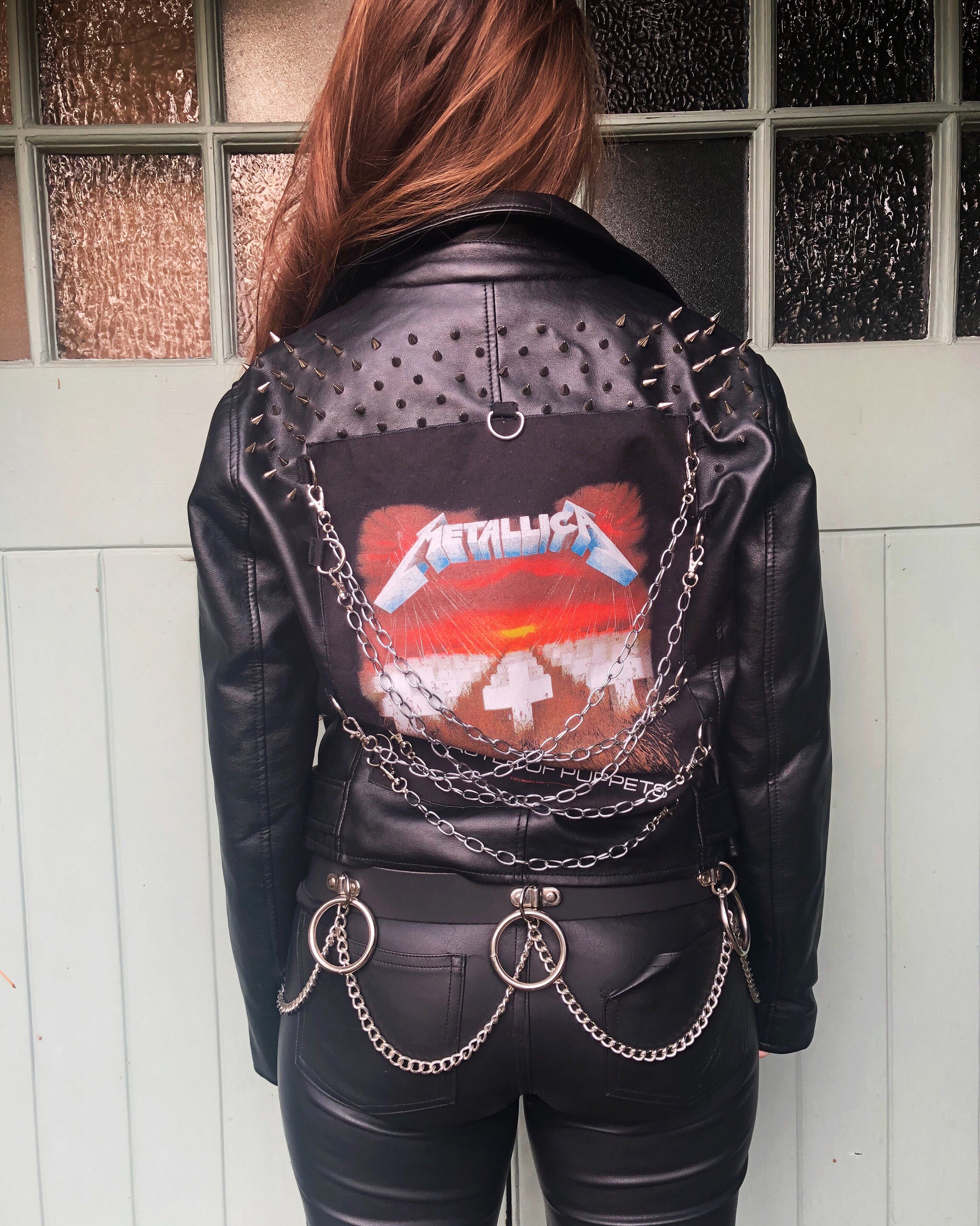 Metallica Black Leather Studded Jacket Master of Puppets Day Raven