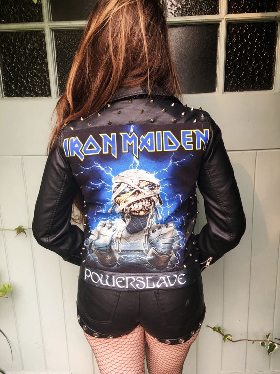 Iron Maiden Black Faux Leather Studded Battle Jacket Powerslave