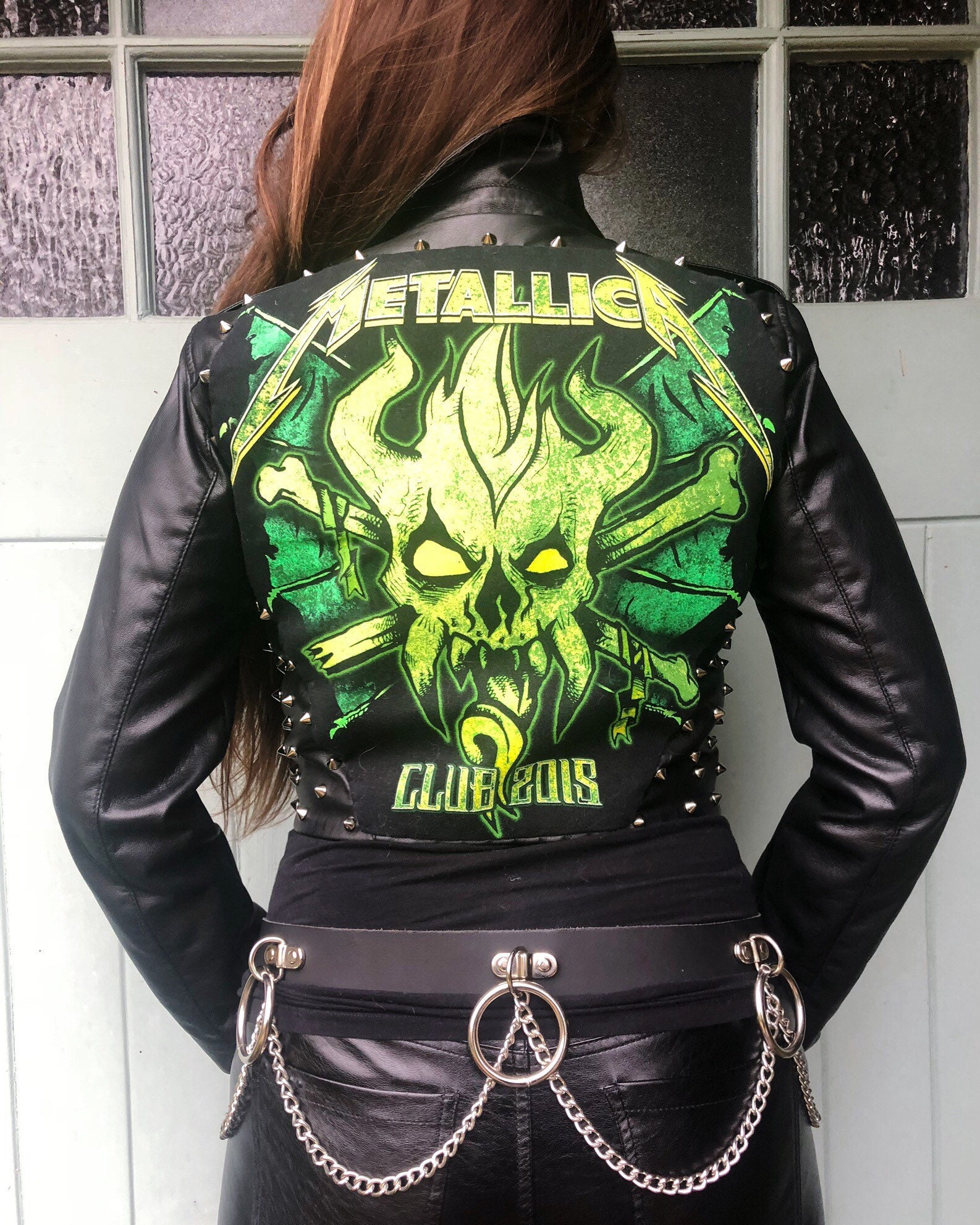 leather studded biker jacket