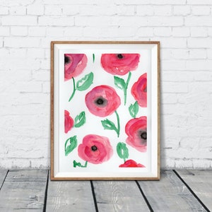 Poppies Painting Red Green Wall Art Floral Artwork Original Watercolor Painting on Paper with Flowers Gift Nursery Bedroom Home Decor