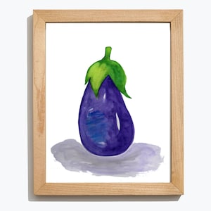 Eggplant Painting Purple Wall Art Food Artwork Original Watercolor Painting on Paper with Vegetable Gift Kitchen Colorful Home Decor