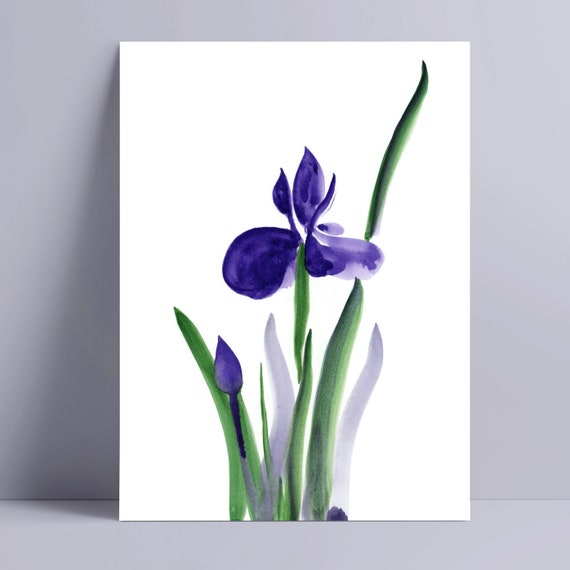 Printable Iris Wall Art, Abstract Iris Flower Printable, Japanese Iris Digital Art, Abstract Purple Iris Flower Watercolor Painting