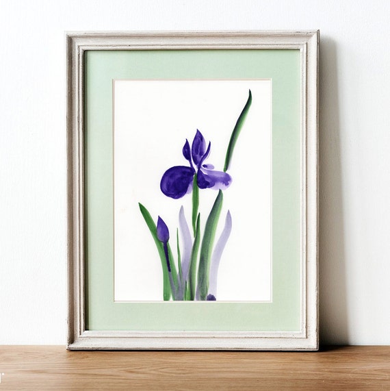 Purple Iris Original Watercolor Chinese Brush Painting 8x10 | Etsy