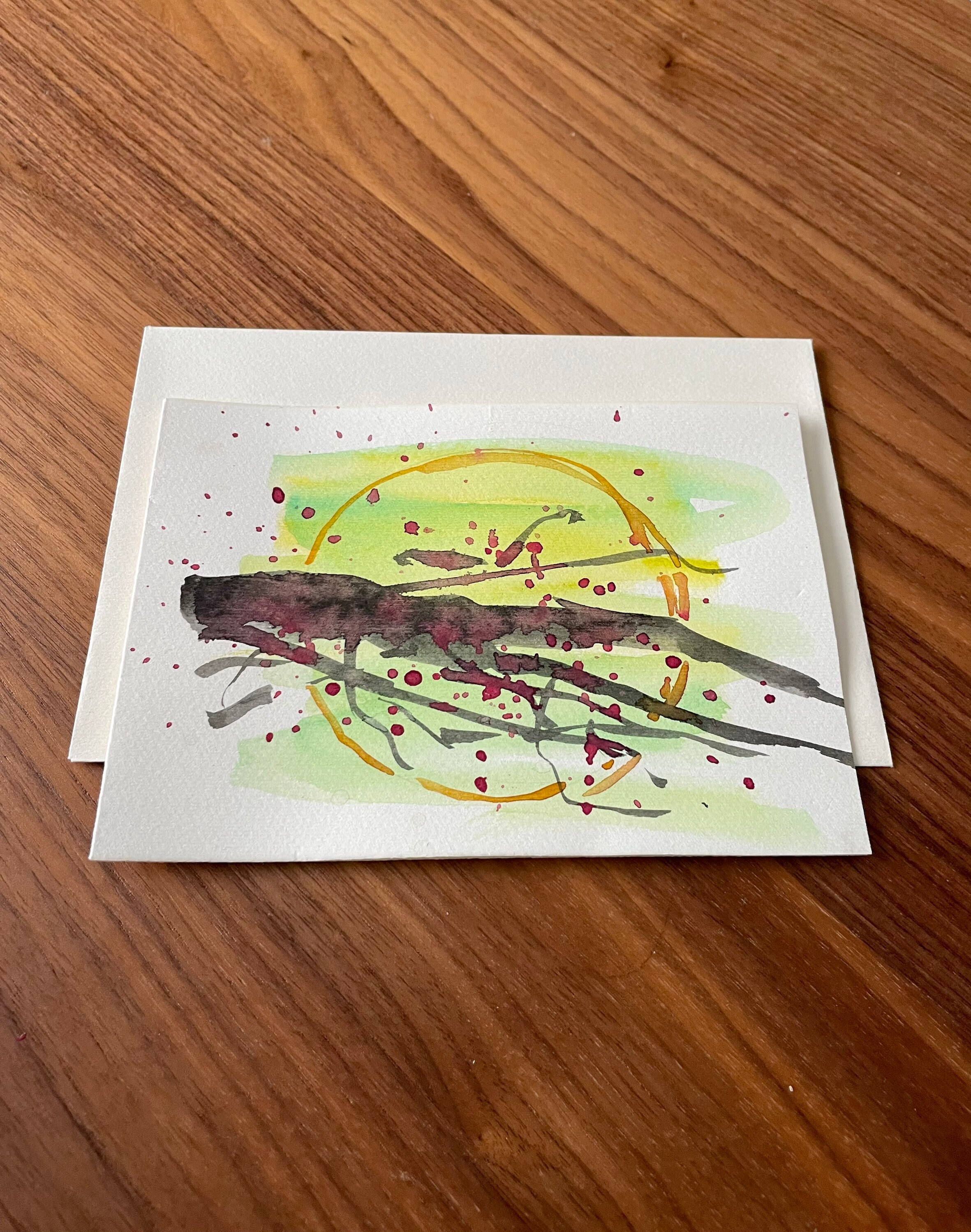 Sakura Water Color Card, Handpainted Card, Art Card, Abstract Card ...